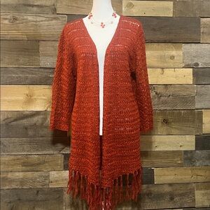 United States Sweaters Cardigan knit tasseled Rust orange XL (scarf not incl.)